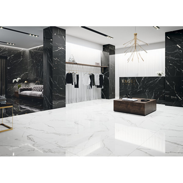 Mirrella Marquina 24" x 28" Porcelain Marble Look Tile Wall Floor Use Tile Wayfair